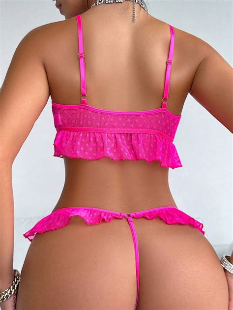 Women S Sexy Mesh Lingerie Set With Heart Design Shein Usa