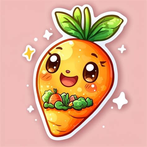 Cute Cartoon Carrot With Big Eyes And Smile Holding Vegetables