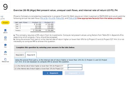 Solved Exercise 26 18 Algo Net Present Value Unequal Cash Chegg