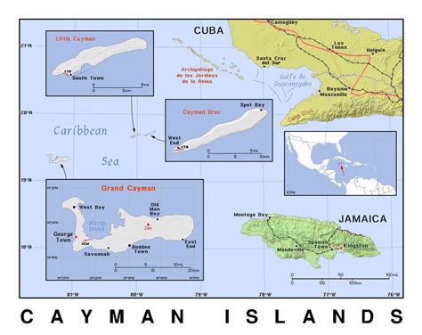 Detailed Political Map Of Cayman Islands With Relief Cayman Islands