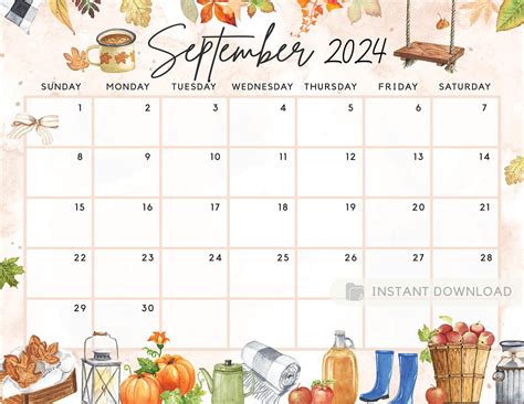 Fillable September 2024 Calendar Beautiful Fall Vibes Printable Cale