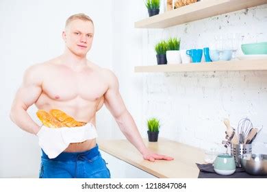 Muscular Man Naked Torso Kitchen Bread Stock Photo Shutterstock