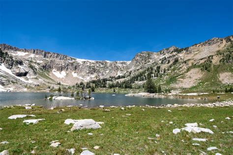 Lake Solitude In Grand Teton National Park On A Sunny Summer Day Stock