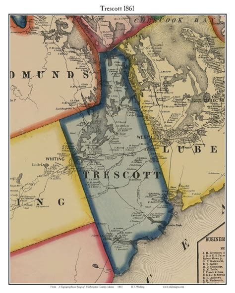 Trescott Maine Old Town Map Custom Print Washington Co Old Maps