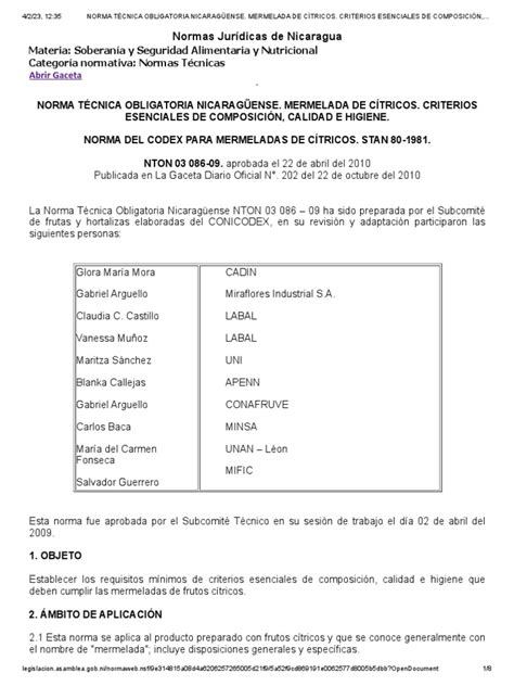 Nton 03 086 09 Norma TÉcnica Obligatoria NicaragÜense Mermelada De