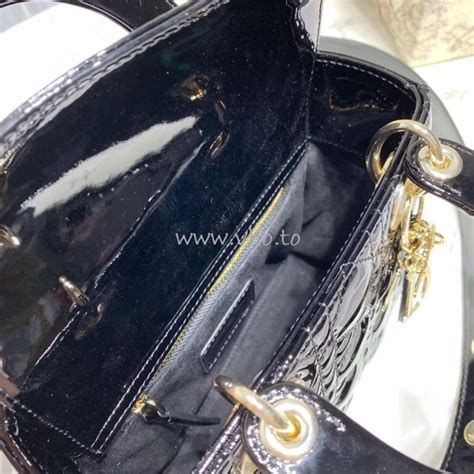 Replica Dior Mini Lady Dior Bag In Black Patent Calfskin Iucn Water