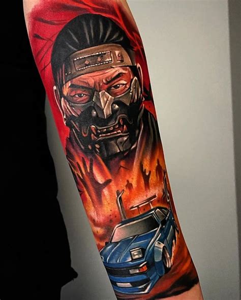 Ghost Of Tsushima Samurai And Car Tattooed On The