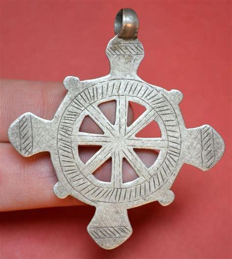 Antique Ethiopian Coptic Christian Cross Silver Pendant From Ethiopia