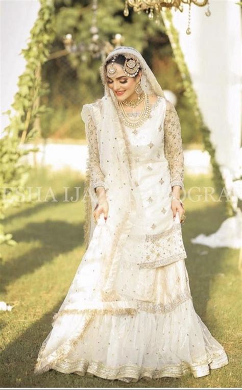 Nikkah Nikah Gharara Outfit White N Gold Pakistani Bride Etsy Gold