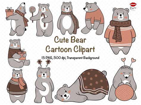 Cute Bear Cartoon Clipart PNG Graphic by KissmeDiary · Creative Fabrica