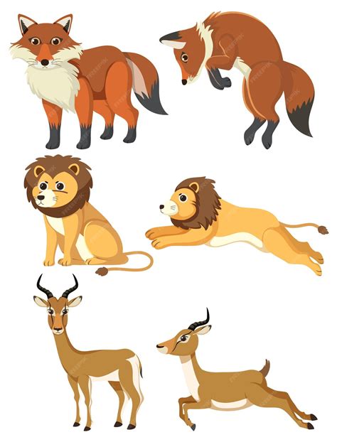 Free Vector | Group of cartoon fox lion and gazelle