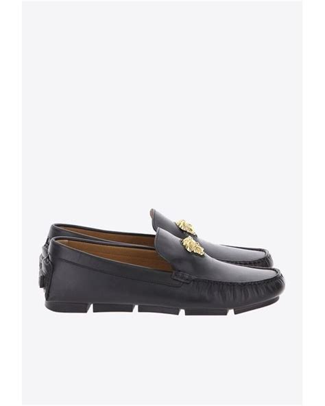 Versace La Medusa Calf Leather Loafers In Gray For Men Lyst