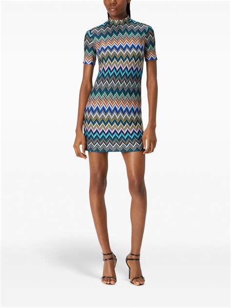 Missoni Zigzag Pattern Mini Dress Blue Farfetch