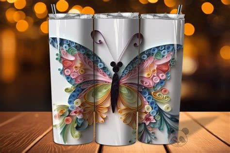 3d Butterfly Paper Quilling Tumbler Wrap Graphic By Pandastic