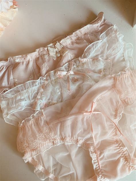 Floral Pink White Lace Embroidered Lingerie Sexy Cute Romantic Handmade Custom Underwear Panties