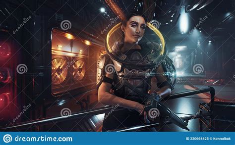 Cyberpunk Style Image Beautiful Brunette Warrior Stock Image Image Of Cinematic Cyborg