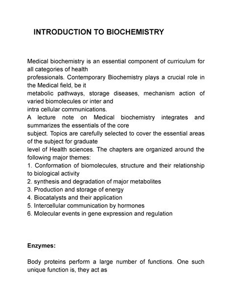 Introduction To Biochemistry Introduction To Biochemistry Medical