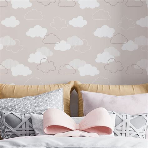 Papel de Parede Adesivo Vinil Nuvens Céu Rosa Bebê Nude Quarto Infantil Deliquadros