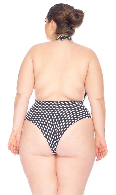 Plus Size Polka Dot One Piece Swimsuit With V Neckline And Open Back