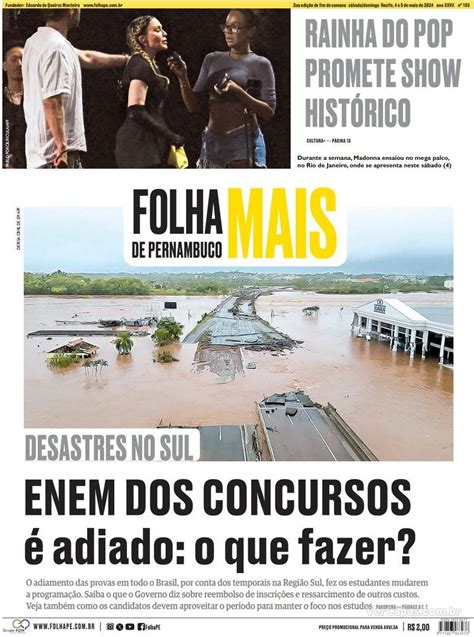 Capa Folha de Pernambuco Edição Sábado 4 de Maio de 2024