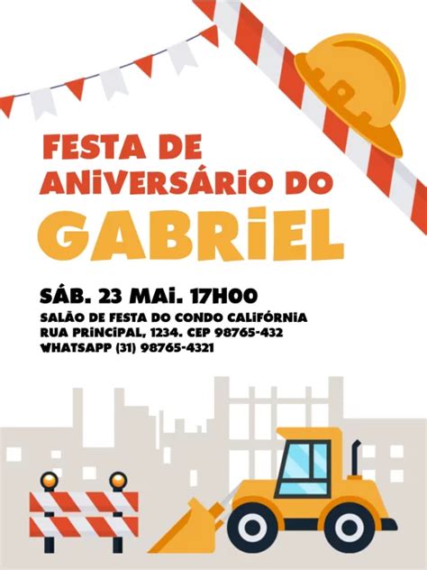 Convite de Aniversário Trator Construção Edite Online