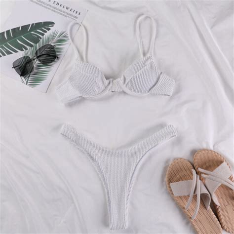 Lady S Textured Bikini Set Underwire Swimsuit High Cut Bathing Suit Pads Swimwear Beach Biquinis