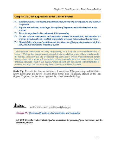 Active+Reading+Notes 17+Short - Chapter 17: Gene Expression: From Gene