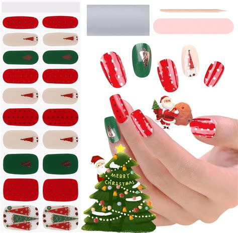 EBANKU Christmas Semi Cured Gel Nail Strips 20 Sitcks Nail Polish