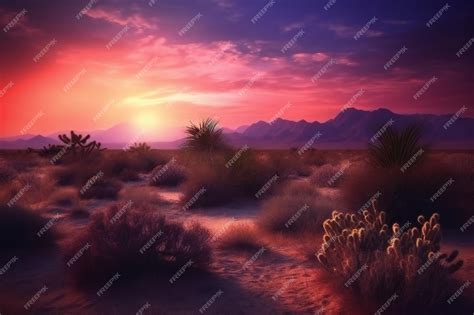 Premium Photo | Beautiful sunset in the desert digital drawing