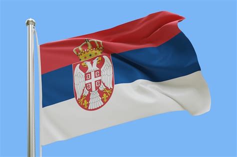 Premium Photo Flag Of Serbia On Flagpole Waving In The Wind Isolated On Blue Background