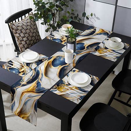 Amazon Navy Blue Gold Placemats Set Of With Inches Long Table