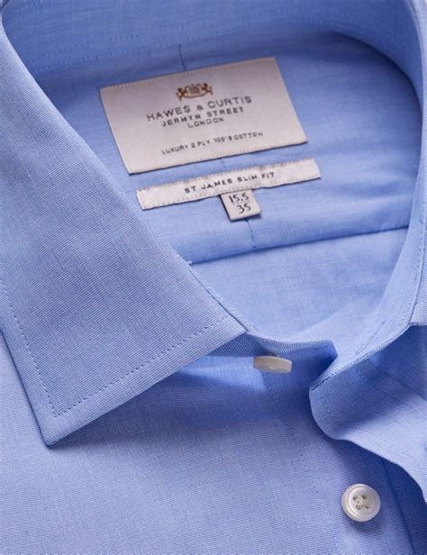 Mens Blue End On End Slim Shirt Double Cuff Hawes And Curtis