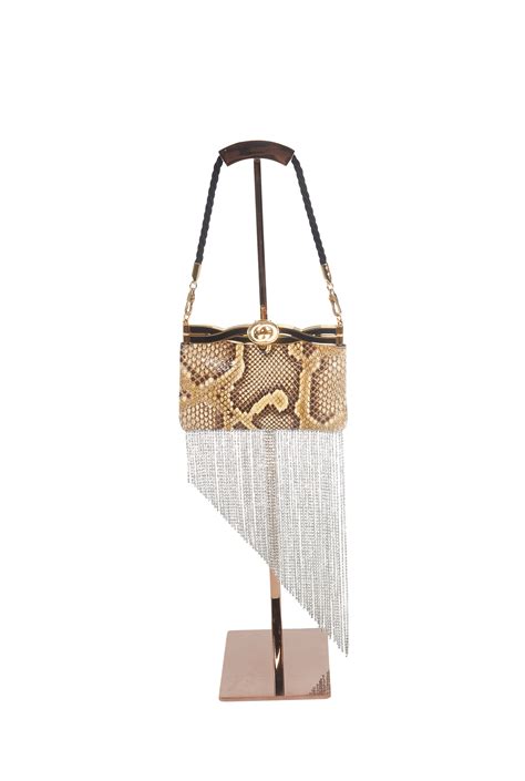 Gucci Broadway Python Crystal Fringe Evening Bag Janet Mandell