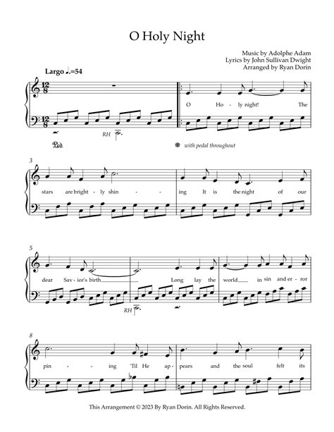 O Holy Night Arr Ryan Dorin Sheet Music Adolphe Adam Easy Piano