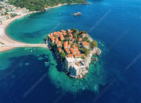 Aerial View Of Sveti Stefan Island In Budva Montenegro Stock Image