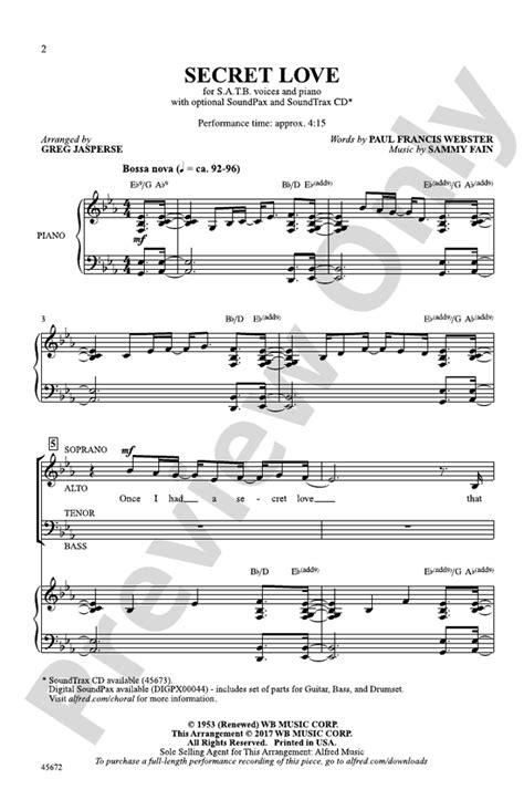 Secret Love: SATB Choral Octavo: Sammy Fain - Digital Sheet Music Download