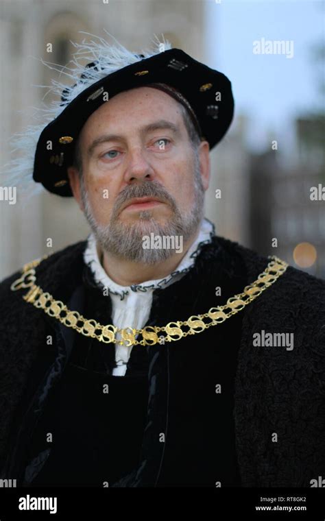 Portrait of a modern day Henry VIII wearing authentic Tudor dress taken ...