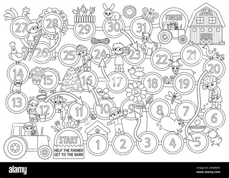 Jeu de société noir et blanc de ferme pour les enfants avec des animaux