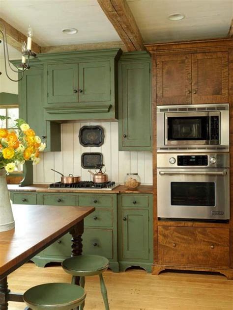 Distressed Rustic Green Kitchen Cabinets - Anipinan Kitchen