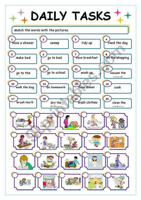 Daily Tasks ESL Worksheet By Anjak7