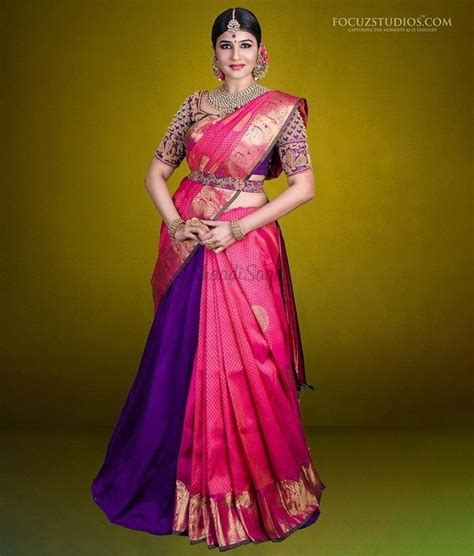 40 Elegant Half Saree Lehenga Designs For The South Indian Brides