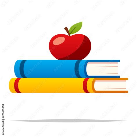 Apple on stacked books vector isolated illustration Stock Vector ...