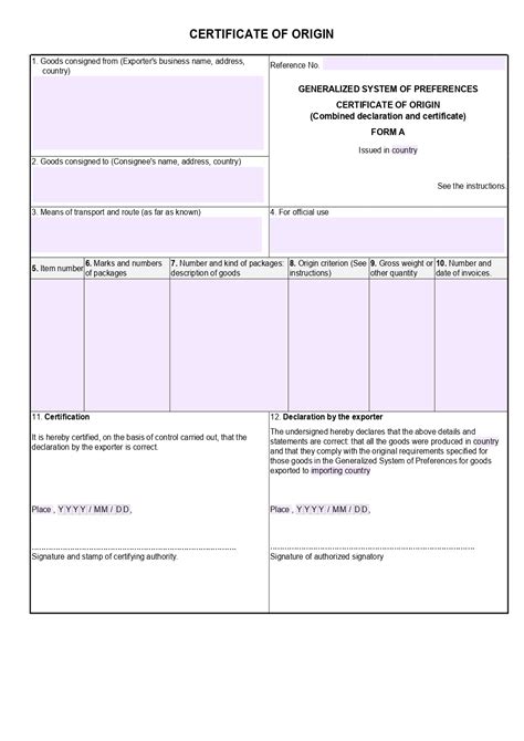 Certificate Of Origin Template