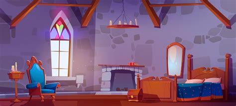 Free Vector | Medieval castle bedroom interior with furniture