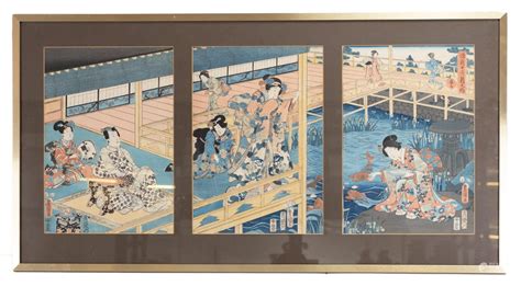 51BidLive JAPANESE TRIPTYCH WOODBLOCK PRINT UTAGAWA KUNISADA