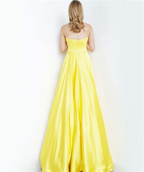 Jvn1716 Dress Jvn Yellow Satin Strapless A Line Prom Dress