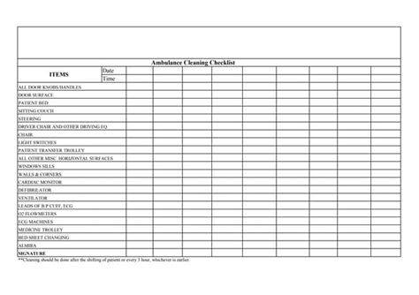 Ambulance Cleaning Checklist Ppt