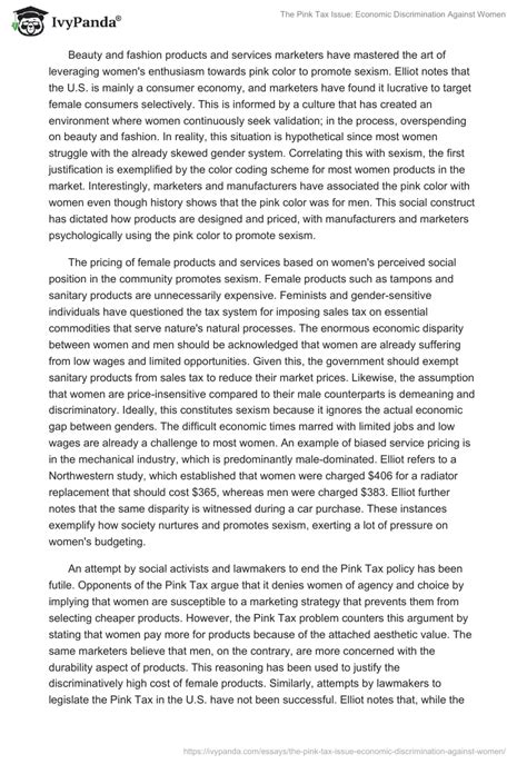 Pink Tax Issue Economic Discrimination Against Women 1126 Words Essay Example