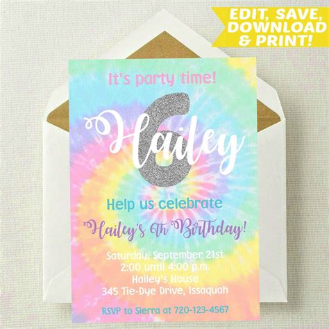 14 Good Looking Free Tie Dye Birthday Invitation Template Like That