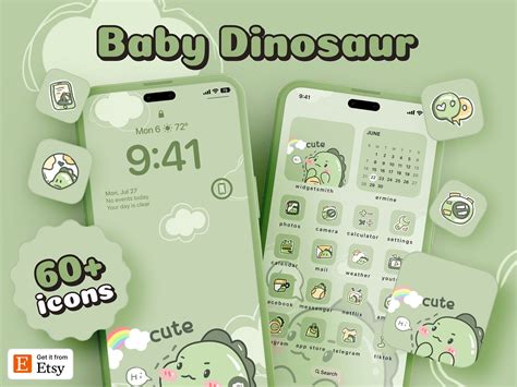 60 Cute Lime Baby Dinosaur App Icons Iphone Theme Ios Icon Etsy